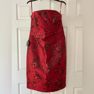 White House Black Market sz 14,red floral strapless cocktail dress. Never worn